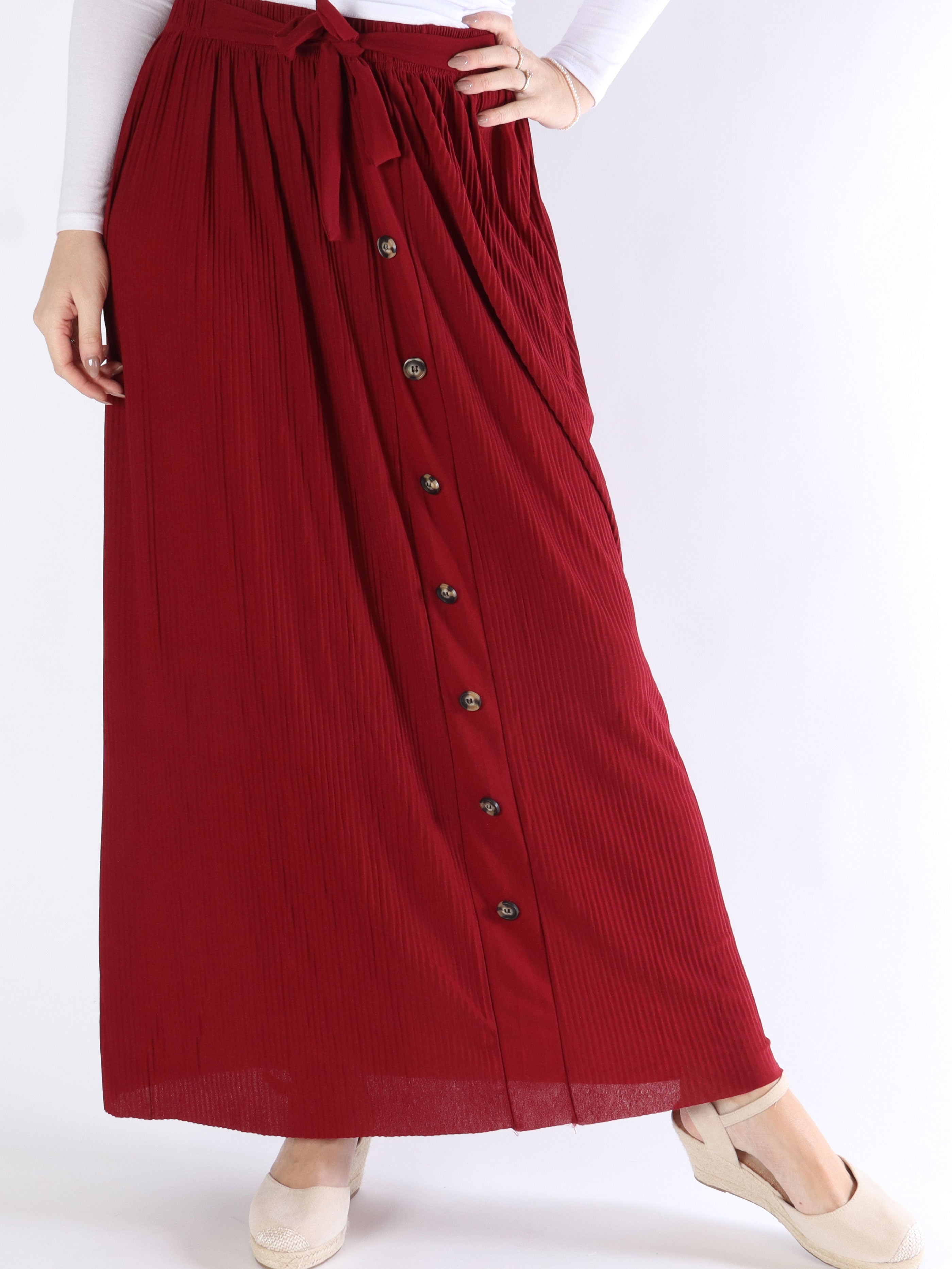 Andrea - Lång plisserad kjol med knappar